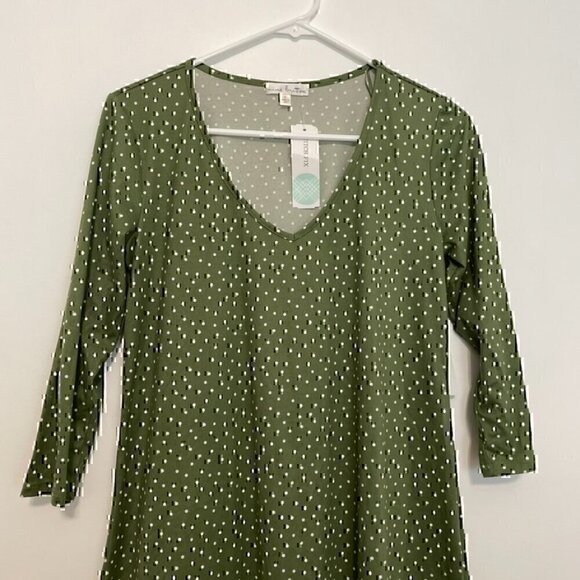 NEW NWT NINE BRITTON STITCH FIX Skylee Brushed Knit Dress Olive Green Polka Dot - Picture 4 of 12